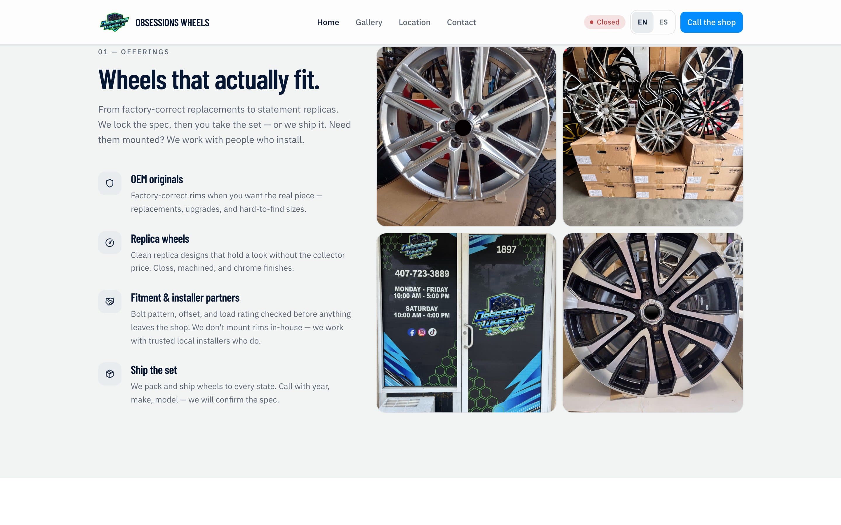 Obsessions Wheels website: OEM originals, replicas, fitment and shipping.