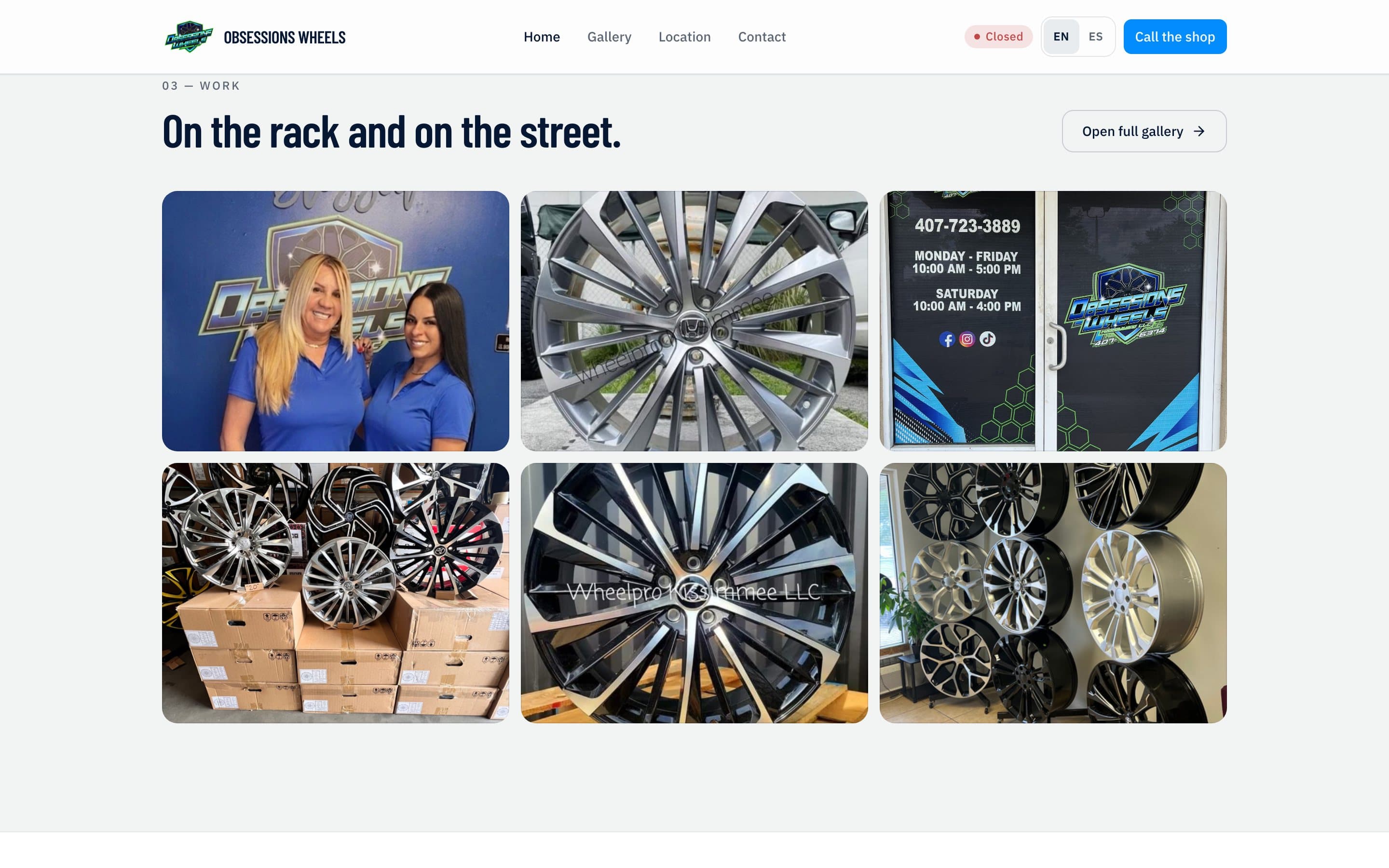 Obsessions Wheels website: the owners and wheels from the shop gallery.