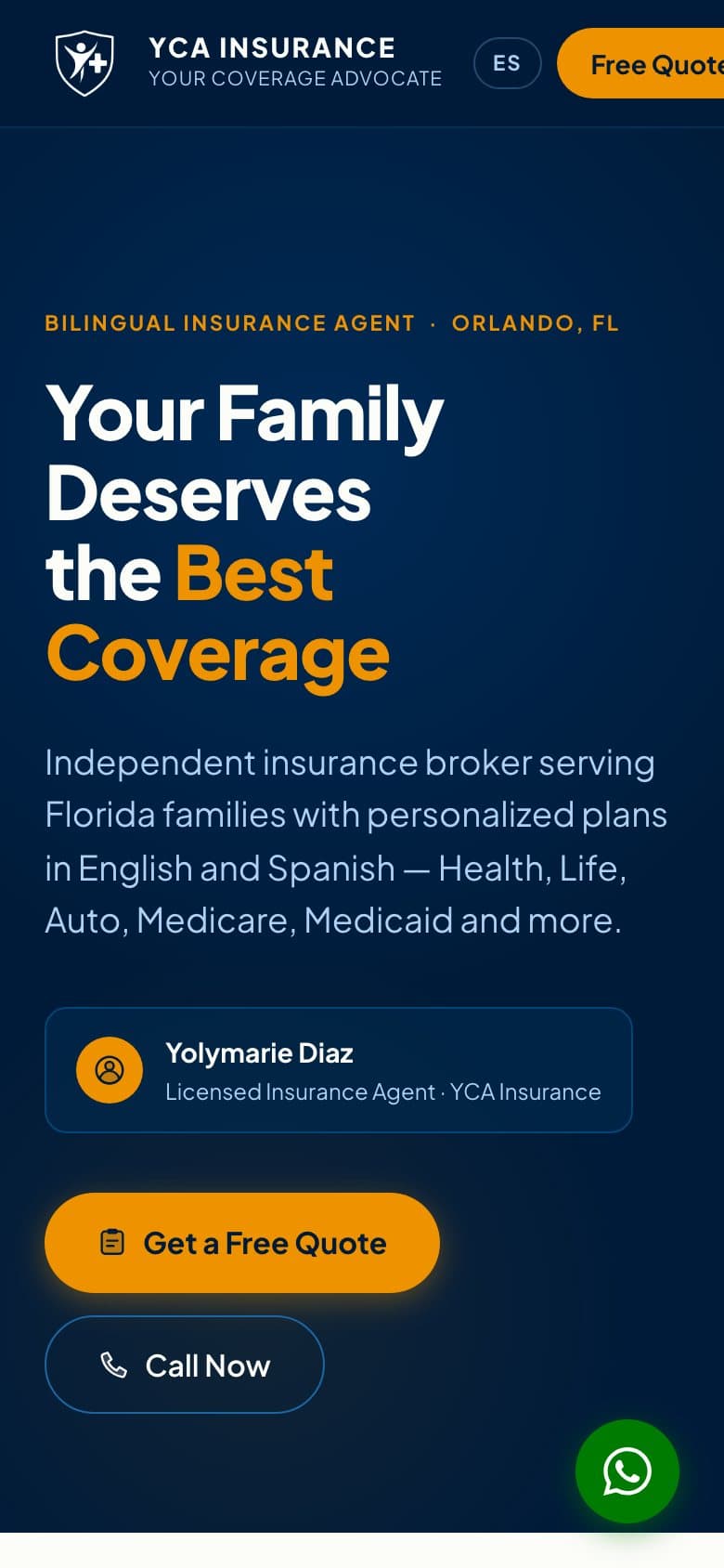 YCA Insurance on a phone.